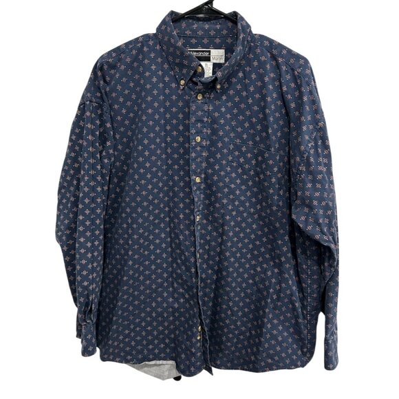 Alexander Martin Button-Up Shirt Navy Blue Floral Print Cotton Long Sleeve Sz XL - Picture 1 of 8
